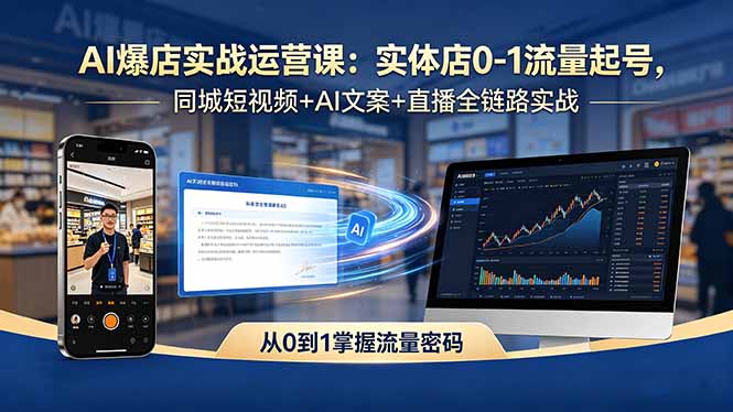 AI爆店实战运营课：实体店0-1流量起号，同城短视频+AI文案+直播全链路实战-777网创网