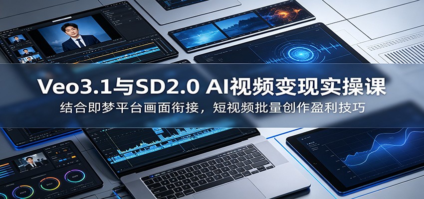 Veo3.1与SD2.0 AI视频变现实操课课：结合即梦平台画面衔接，短视频批量创作盈利技巧-777网创网