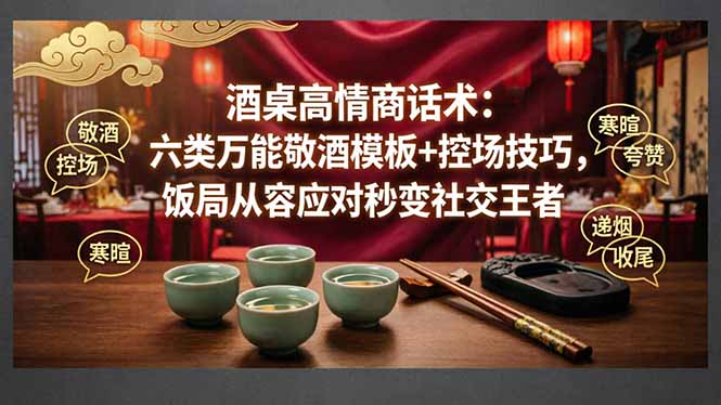 付费文章：酒桌高情商话术：六类万能敬酒模板+控场技巧，饭局从容应对秒变社交王者-777网创网