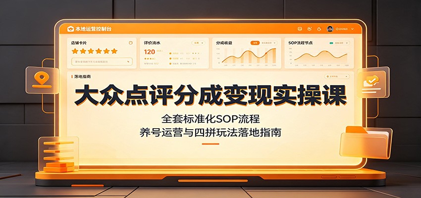 大众点评分成变现实操课：全套标准化SOP流程，养号运营与四拼玩法落地指南-777网创网