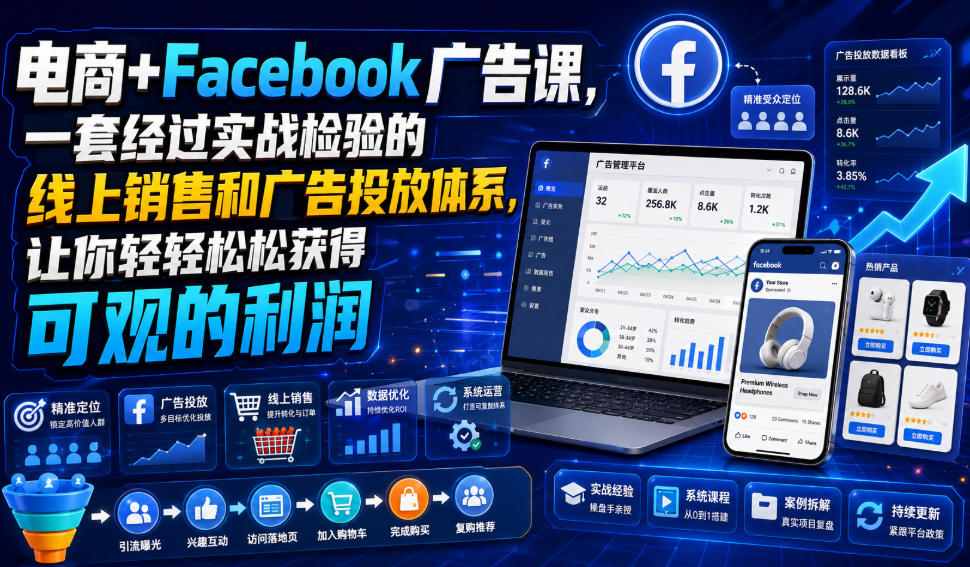 电商+Facebook广告课，一套经过实战检验的线上销售和广告投放体系，让你轻轻松松获得可观的利润【原创双语字幕】-777网创网