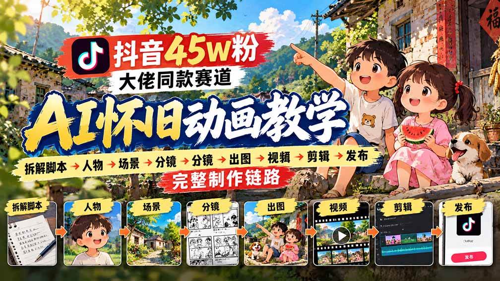 (20781期)抖音45W粉大佬同款赛道AI怀旧动画教学:拆解脚本→人物→场景→分镜→出图→视频→剪辑→发布完整制作链路 (20781期)抖音45W粉大佬同款赛道AI怀旧动画教学:拆解脚本→人物→场景→分镜→出图→视频→剪辑→发布完整制作链路