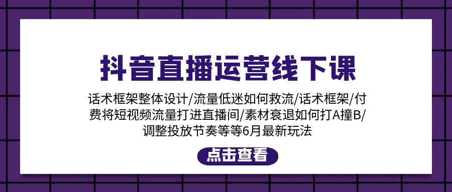 （11211期）抖音直播运营线下课：话术框架/付费流量直播间/素材A撞B/等6月新玩法-777网创网