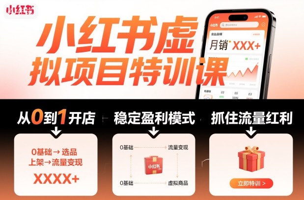 小红书虚拟项目特训课,帮你从0到1打造稳定盈利的店铺,抓住流量红利(更新9月)-777网创网