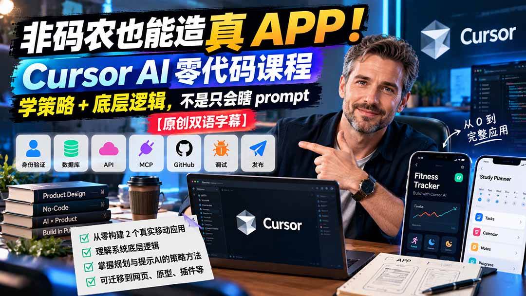 (20810期)非码农也能造真 APP!Cursor AI 零代码课程:学策略 + 底层逻辑,不是只会瞎 prompt【原创双语字幕】-777网创网