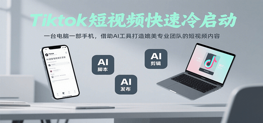 Tiktok短视频快速冷启动,一台电脑一部手机,借助AI工具打造媲美专业团队的短视频内容-777网创网