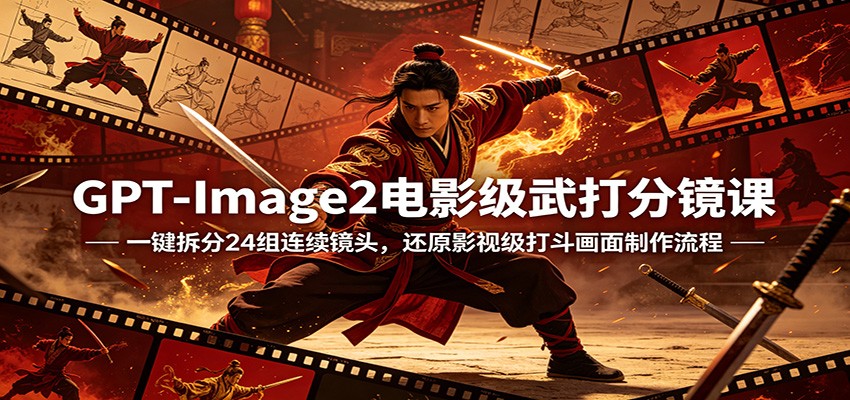 GPT-Image2电影级武打分镜课：一键拆分24组连续镜头，还原影视级打斗画面制作流程-777网创网