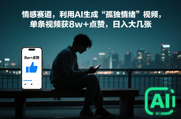 情感赛道，利用AI生成“孤独情绪”视频，单条视频获8w+点赞，日入大几张-777网创网