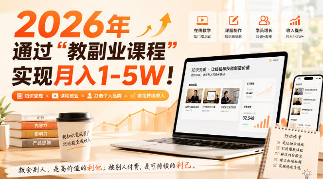2026年通过“教副业课程”实现月入1-5W！毫无保留的全部教给你，长期稳定【揭秘】-777网创网