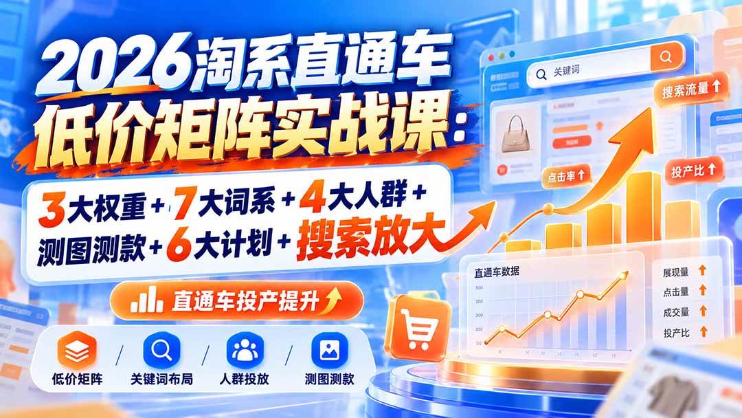 (20761期)2026淘系直通车低价矩阵实战课:3大权重+7大词系+4大人群+测图测款+6大计划+搜索放大-777网创网