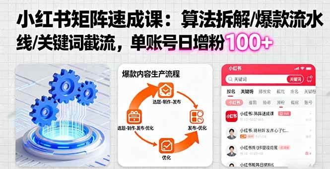 （16231期）小红书矩阵起号速成课：算法拆解/爆款流水线/关键词截流 单账号日增粉100+-777网创网