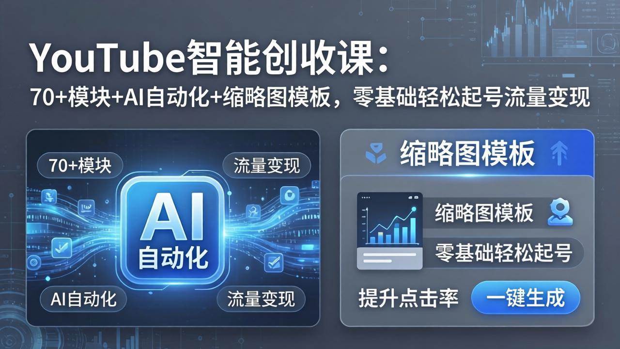 (17926期)YouTube智能创收课:70+模块+AI自动化+缩略图模板,零基础轻松起号流量变现 (17926期)YouTube智能创收课:70+模块+AI自动化+缩略图模板,零基础轻松起号流量变现