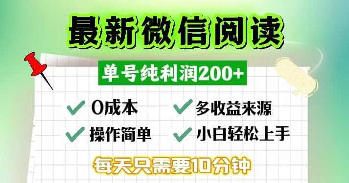 （13108期）微信阅读最新玩法，每天十分钟，单号一天200+，简单0零成本，当日提现-777网创网