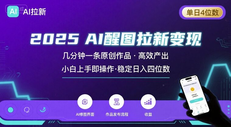 2025最强AI醒图拉新，几分钟一条原创作品，单日收入4位数，小白也能上手操作-777网创网