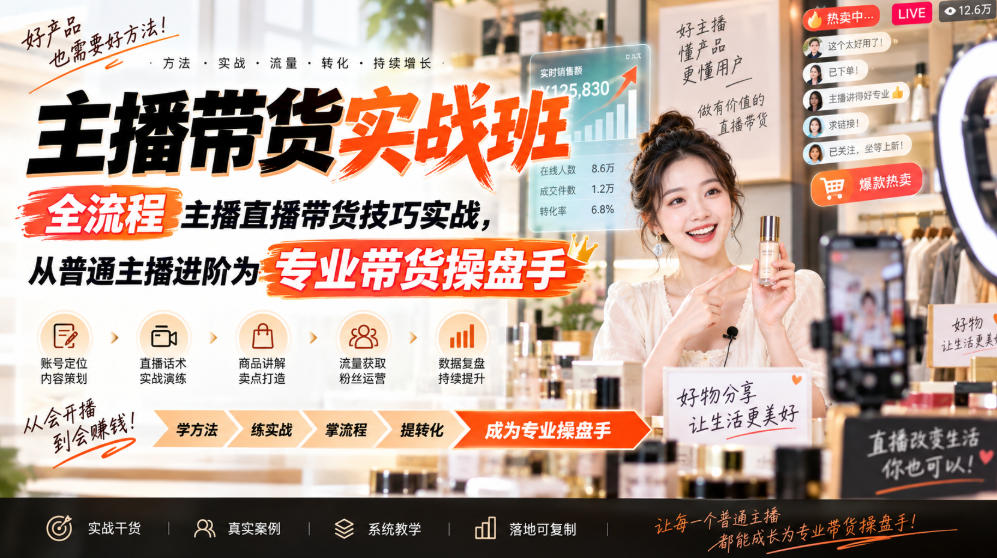 主播带货实战班ZB，全流程主播直播带货技巧实战，从普通主播进阶为专业带货操盘手-777网创网