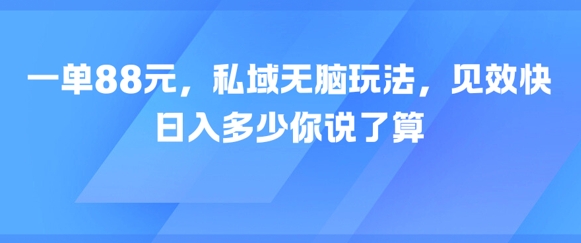 一单88元,私域无脑玩法,见效快,日入多少你说了算-777网创网