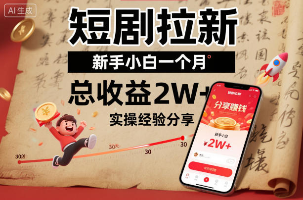 短剧拉新新手小白一个月总收益2W+实操经验分享-777网创网