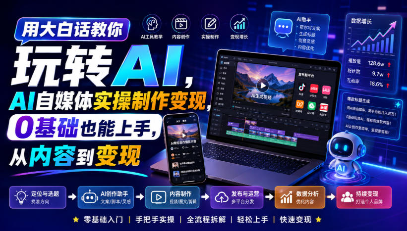 用大白话教你玩转AI,AI自媒体实操制作变现,0基础也能上手,从内容到变现-777网创网