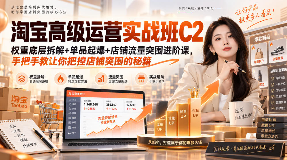淘宝高级运营实战班C2｜权重底层拆解+单品起爆+店铺流量突围进阶课，手把手教让你把控店铺突围的秘籍-777网创网