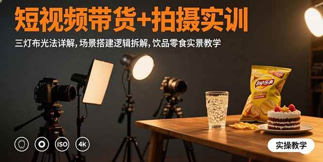 （15540期）短视频带货+拍摄实训：三灯布光法详解,场景搭建逻辑拆解,饮品零食实景教学-777网创网