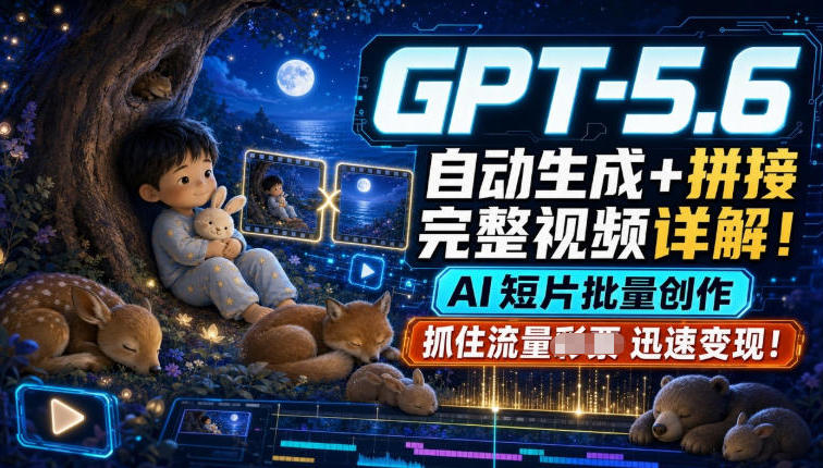 GPT-5.6自动生成＋拼接完整视频详解，AI短片批量创作，抓住流量迅速变现！-777网创网