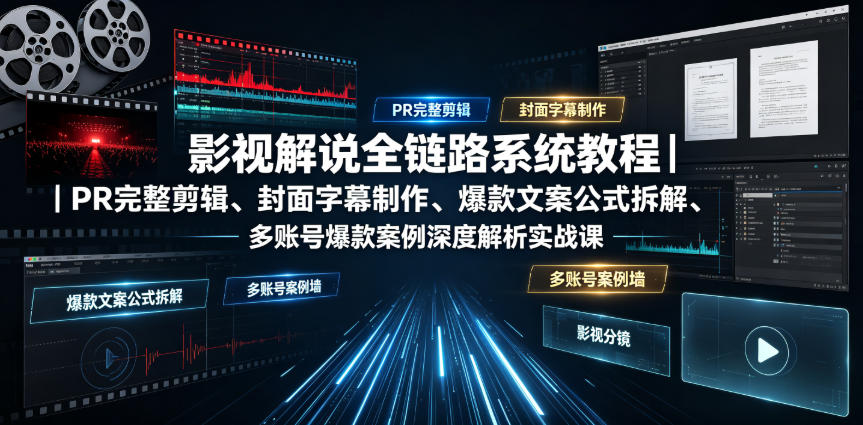影视解说全链路系统教程｜PR完整剪辑、封面字幕制作、爆款文案公式拆解、多账号爆款案例深度解析实战课-777网创网