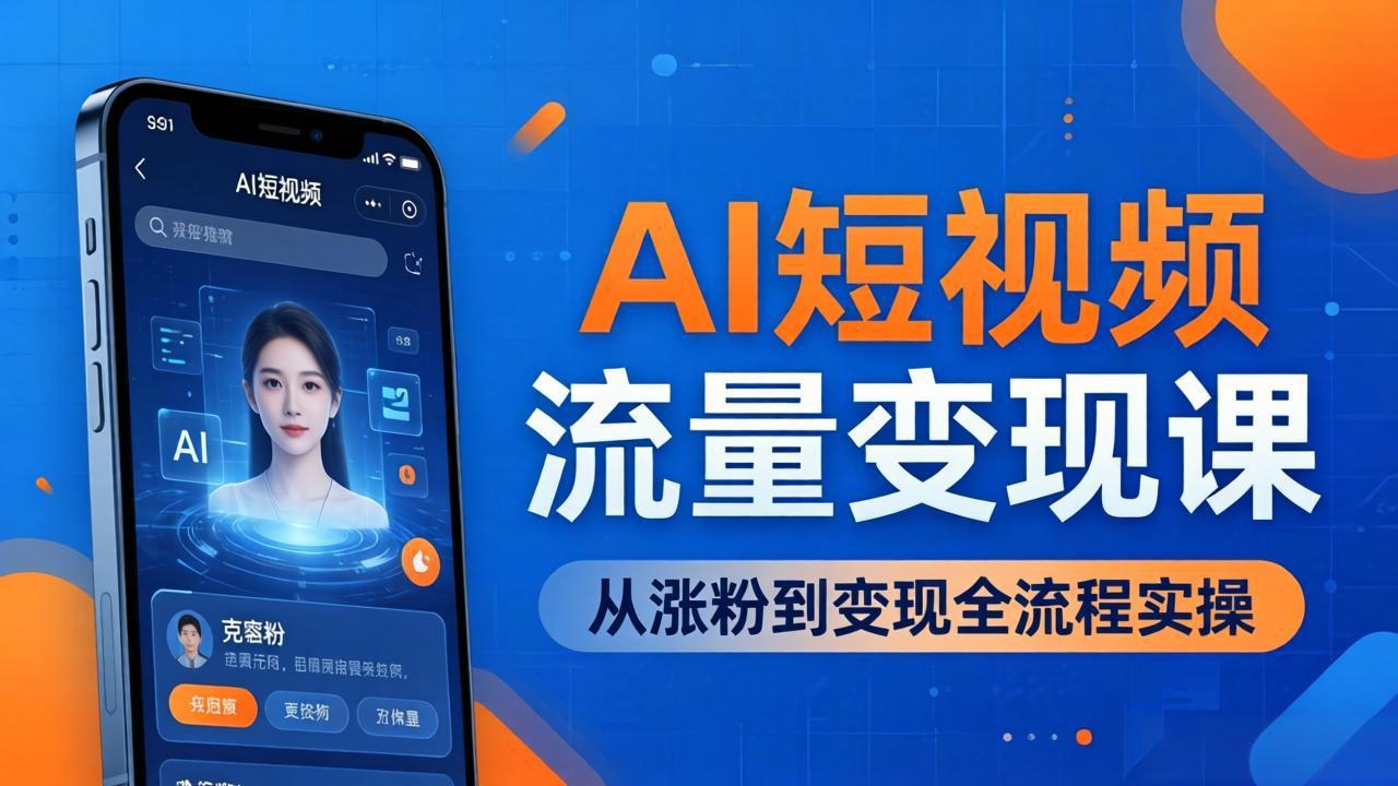 AI短视频流量变现课:一部手机玩转数字人克隆+爆款制作,从涨粉到变现全流程实操-777网创网