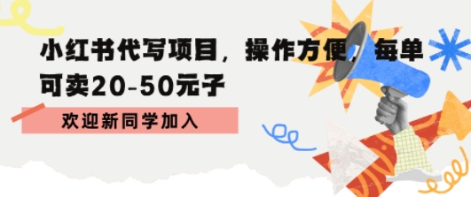 小红书代写项目，操作方便，每单可卖20-50米-777网创网
