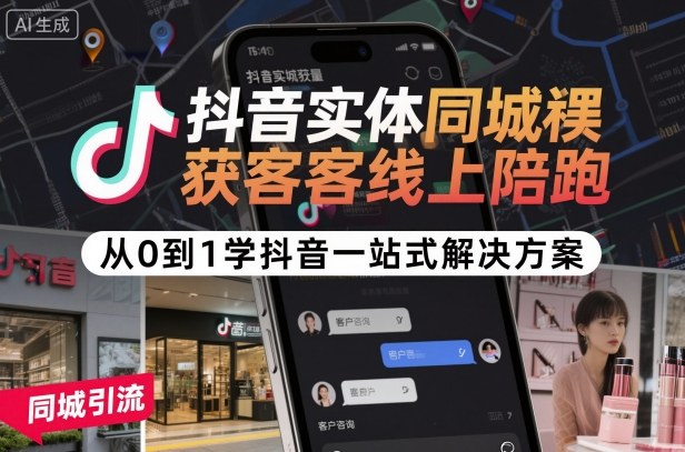 抖音实体同城获客线上陪跑,从0到1学抖音一站式解决方案-777网创网
