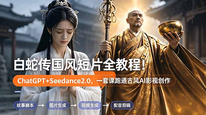白蛇传-国风短片全教程！ChatGPT+Seedance2.0，一套课跑通古风AI影视创作-777网创网