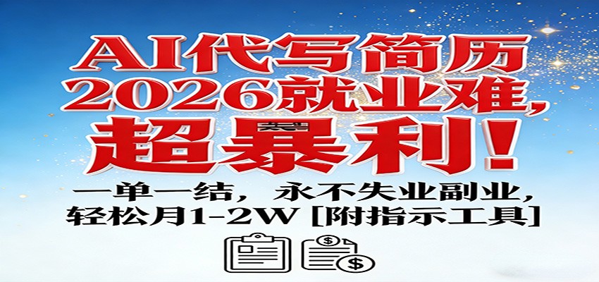 AI代写简历,2026就业难,超暴利!一单一结,永不失业副业,轻松月1-2W【附指令工具】 AI代写简历,2026就业难,超暴利!一单一结,永不失业副业,轻松月1-2W【附指令工具】