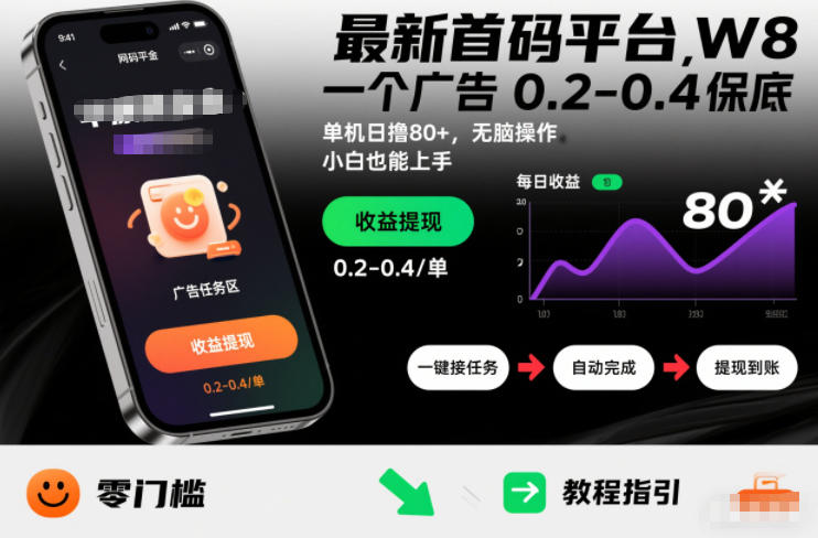 最新首码平台，一个广告 0.2-0.4 保底，单机日撸80+，可矩阵无脑操作，小白也能上手【揭秘】-777网创网