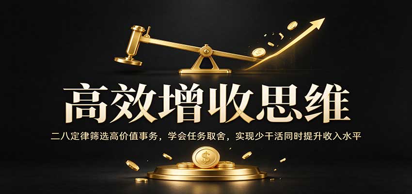 高效增收思维:二八定律筛选高价值事务,学会任务取舍,实现少干活同时提升收入水平-777网创网