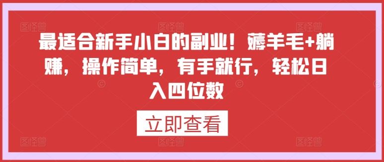 最适合新手小白的副业!薅羊毛+躺赚,操作简单,有手就行,轻松日入四位数【揭秘】-777网创网