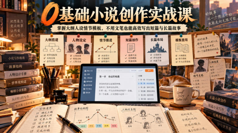 0基础小说创作实战课|掌握大纲人设情节模板,不用文笔也能高效写出短篇与长篇故事-777网创网