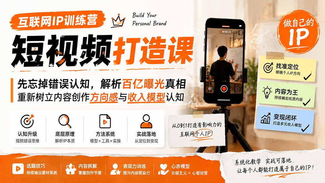 互联网IP训练营短视频打造课；先忘掉错误认知，解析百亿曝光真相，重新树立内容创作方向感与收入模型认知-777网创网