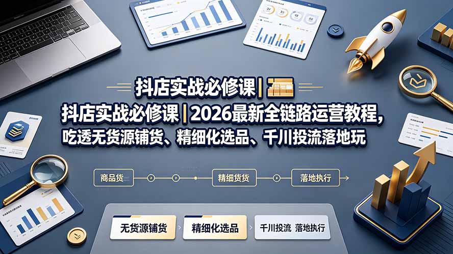 抖店实战必修课|2026最新全链路运营教程,吃透无货源铺货、精细化选品、千川投流落地玩法-777网创网