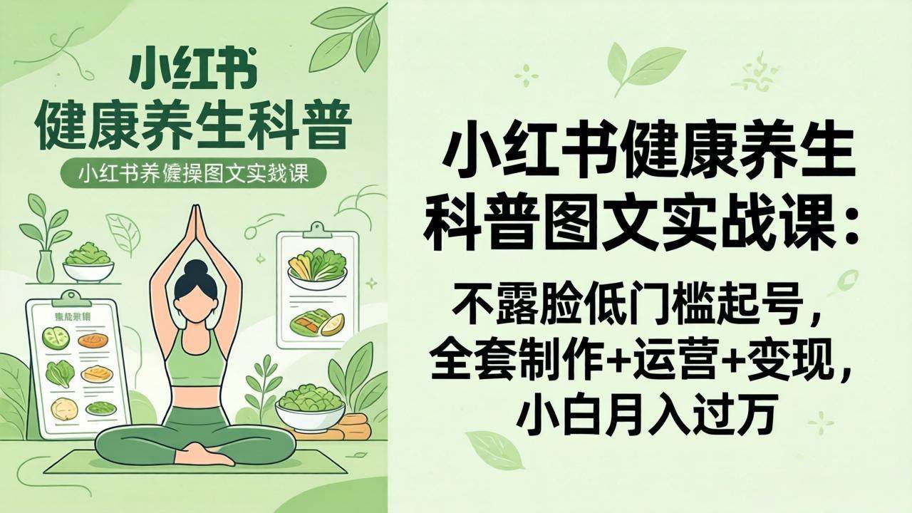 (18033期)2026小红书健康养生科普图文实战课:不露脸低门槛起号,全套制作+运营+变现,小白月入过万-777网创网