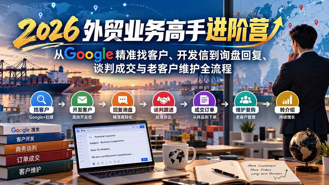 (20690期)2026外贸业务高手进阶营:从Google精准找客户、开发信到询盘回复、谈判成交与老客户维护全流程-777网创网