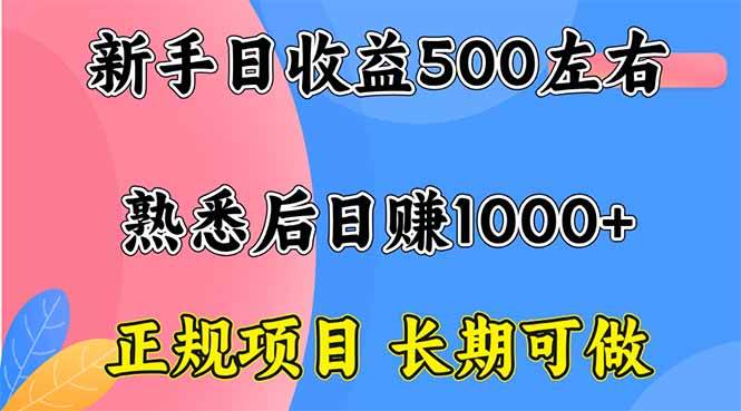 （16132期）新手日收益500+ 正规项目 长期可做-777网创网