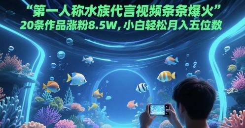 第一人称水族代言视频条条爆火,20条作品涨粉8.5W,小白轻松月入五位数-777网创网