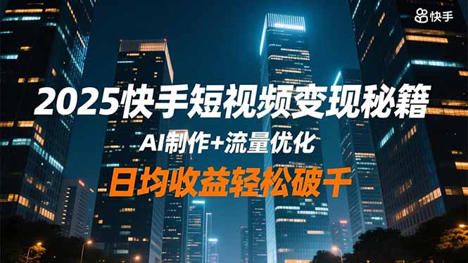 2025快手短视频变现秘籍,AI制作+流量优化,日均收益轻松破千-777网创网
