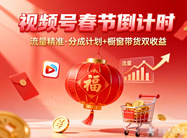 视频号做春节倒计时,流量精准,分成计划+橱窗带货双收益-777网创网