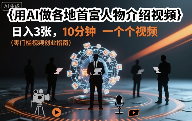 用AI做各地首富人物介绍视频,日入3张,10分钟一个视频
