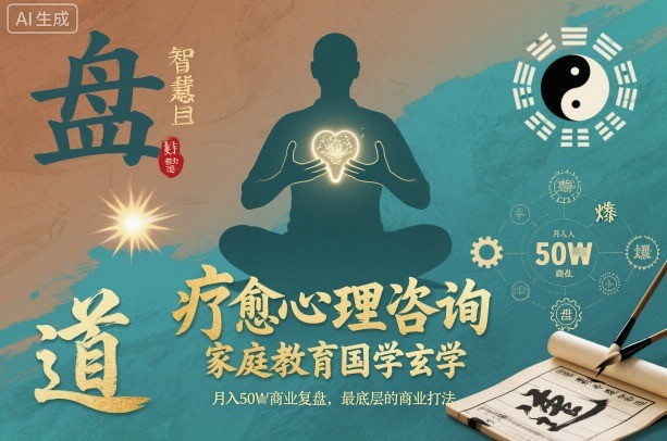 疗愈心理咨询,家庭教育国学玄学,月入50个商业复盘,最底层的商业打法
