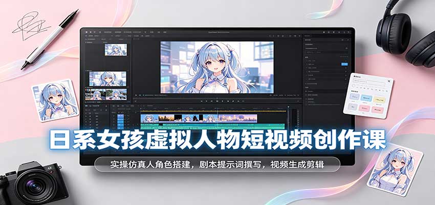 日系女孩虚拟人物短视频创作课:实操仿真人角色搭建,剧本提示词撰写,视频生成剪辑-777网创网