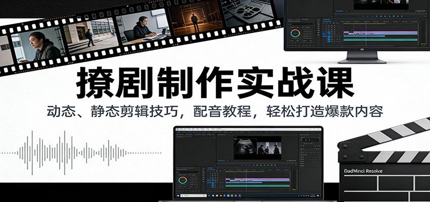 撩剧制作实战课：动态、静态剪辑技巧，配音教程，轻松打造爆款内容-777网创网