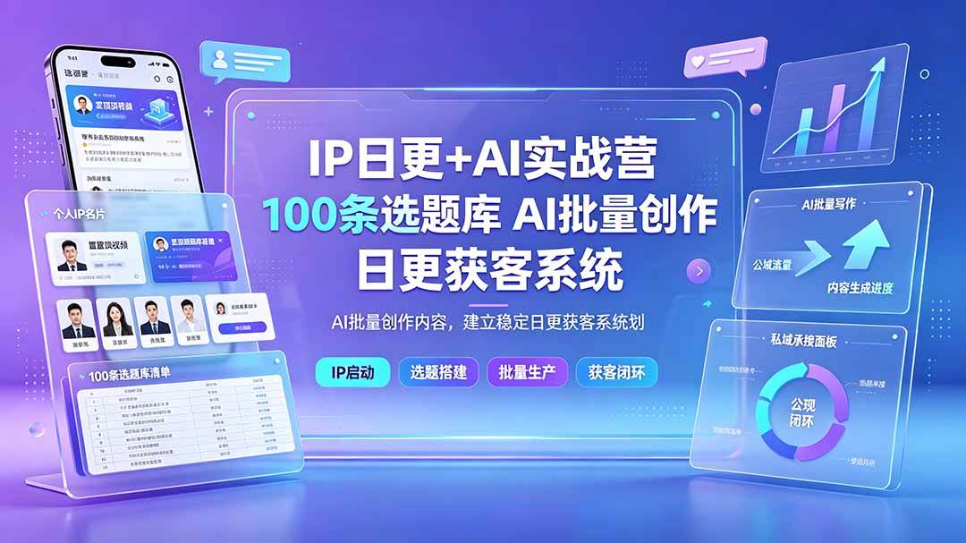 （19353期）IP日更+AI实战营：IP置顶视频制作×100条选题库搭建×10条日更规划，AI批量创作内容，建立稳定日更获客系统-777网创网