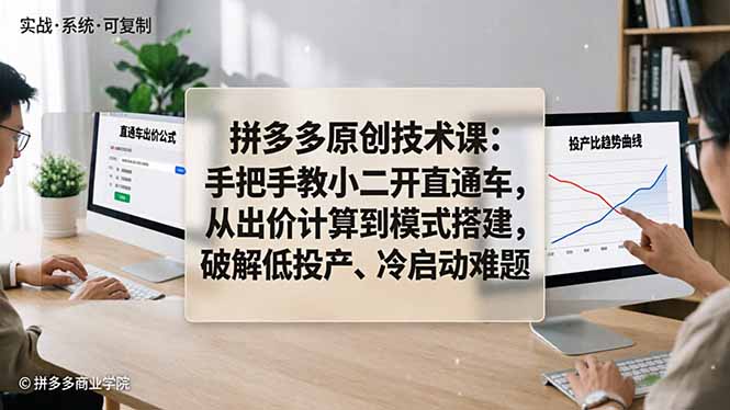 拼多多原创技术课:手把手教小二开直通车,从出价计算到模式搭建,破解低投产、冷启动难题-777网创网