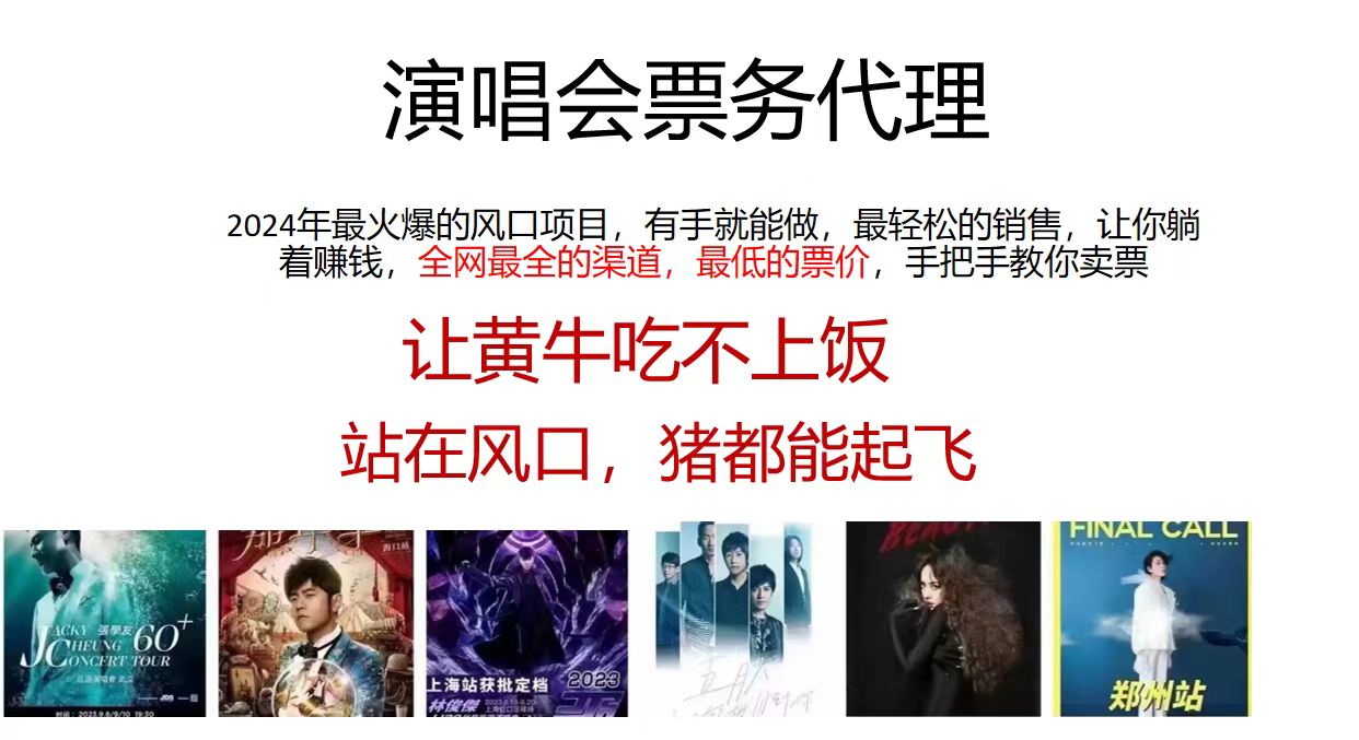 (11272期)演唱会票务代理,2024年最火爆风口项目,全网最低的票价,小白一分钟上…-777网创网